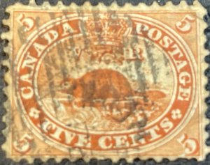 CANADA # 15--USED--SINGLE---VERMILLION--1859