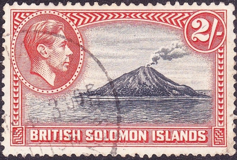 BRITISH SOLOMON ISLANDS 1939 KGVI 2/- Black & Carmine SG69 FU