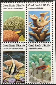 US #1827-1830 MNH Block of 4 w/Selvage Coral Reefs SCV $1.20 L37