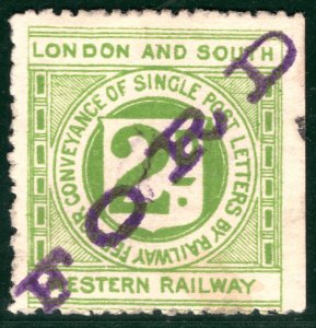 GB Sussex LSWR RAILWAY 2d Letter Stamp Superb *FORD* STATION Used RARE SBW19