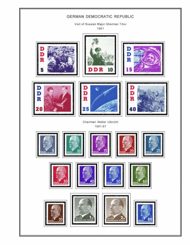 GERMANY [EAST-DDR] STAMP ALBUM PAGES 1949-1990 (334 color illustrated pages)