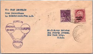 SCHALLSTAMPS BRAZIL 1933 POSTAL HISTORY ZEPPELIN AIRMAIL CACHET COVER ADDR USA