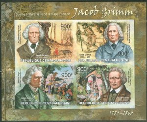 CENTRAL  AFRICA 2013 150th MEMORIAL ANNIVERSARY JACOB GRIMM  SHEET MINT  NH IMPF