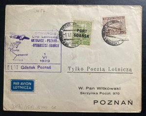 1929 Gdańsk Poland First Flight Cover FFC To Poznan Only 150 Flown