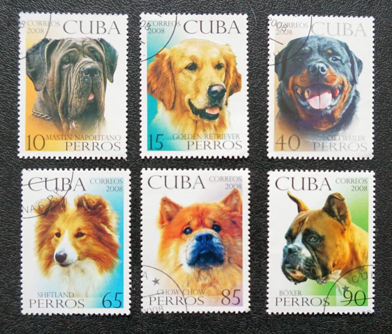 CUBA Sc# 4851-4856  DOGS canines Complete set of 6  2008  used / cancelled
