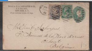 U.S. Scott #206-207 5-Cent Cover - 14-26 Jan 1888 New York to Ghent, Belgium