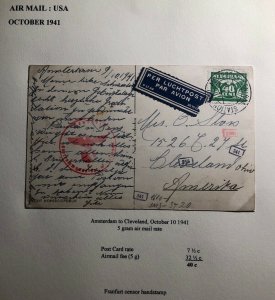 1941 Amsterdam Netherlands Picture Postcard  Censored Cover To Cleveland USA