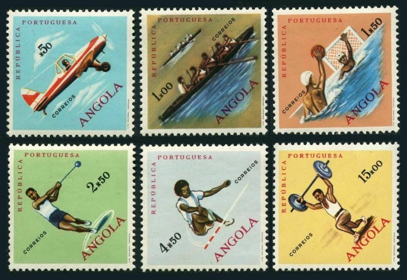 Angola 433-438, MNH. Mi 441-446. Sport 1962. Flying, Rowing, Polo, Hammer, Jump,