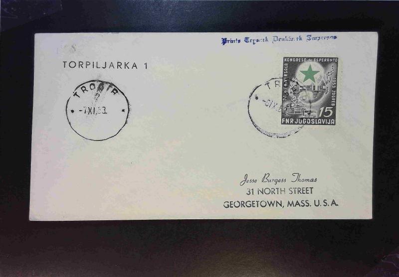 Yugoslavia 1953 TROGIR Paquebot Cover to USA / Torpiljarka 1 - Z1750