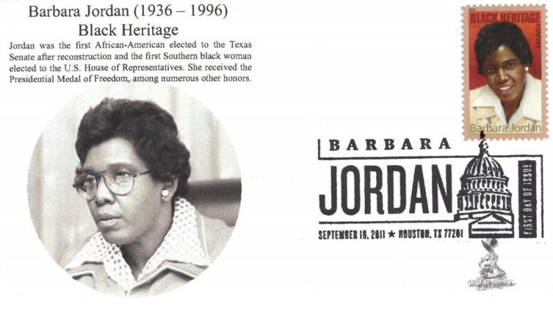 Barbara Jordan First Day Cover, with b&w postmark