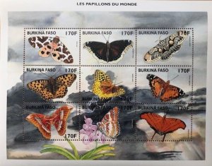 Burkina Faso- 1998 Butterflies Part 2 Stamp Sheet of 9 MNH