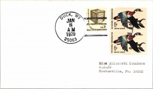 NOVELTY POSTMARK MATCHING POSTAGE ON PERSONAL MAIL ITEM DUCK WEST VIRGINIA 1979