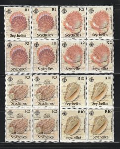Seychelles 614-617  Blocks Of 4 Set MNH Seashells (B)