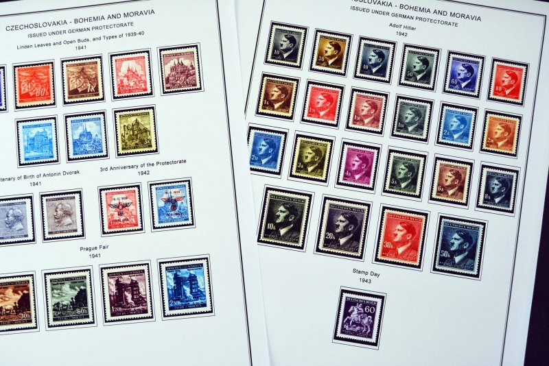 COLOR PRINTED BOHEMIA & MORAVIA 1939-1944 STAMP ALBUM PAGES (12 illustr. pages)