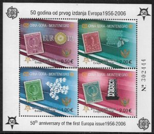 Montenegro #129E MNH S/Sheet - Europa Anniversary