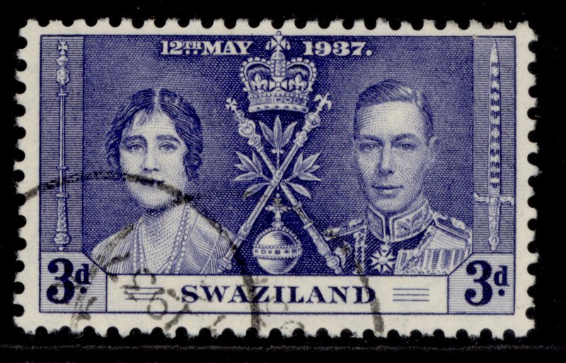 SWAZILAND GVI SG27, 3d blue, FINE USED.