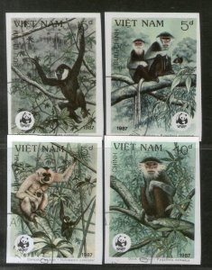 Vietnam 1987 WWF Gibbon Monkey Sc 1761-64 Wildlife Animal 4v Imperf Used 13050a