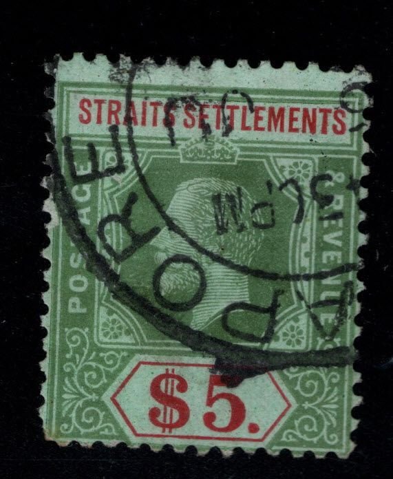 Straits Settlements Scott 167 Used  5$ KGV die 1 1915 issue Singapore cancel