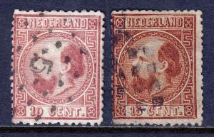 NETHERLANDS — SCOTT 8,9 — 1867 KING WILLIAM III — USED — SCV $38.50