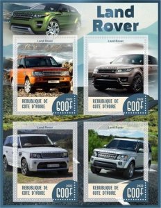 Stamps. Cars. Land Rover 2022 year 1+1 sheets perforated Ivory Coast