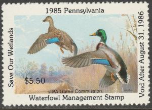 U.S.-PENNSYLVANIA 3, STATE DUCK HUNTING PERMIT STAMP. MINT, NH. VF