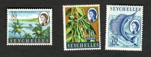 Seychelles Sc#199 Wmk Upright #203 #206 MH stamps Bail Fish Vanilla Line QEII