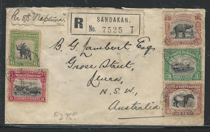 NORTH BORNEO (PP0204B) 1935 6C RHINO+5C ELEPHANT+3C TRAIN ++ REG TO AUSTRALIA