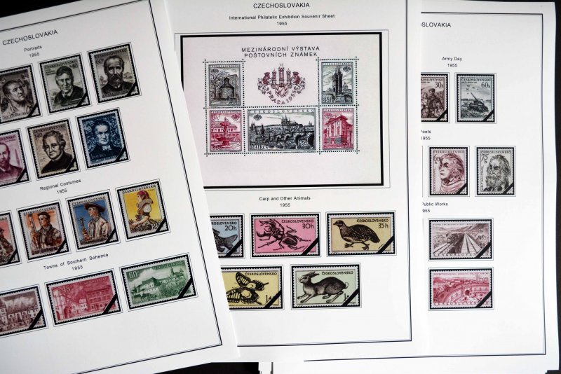 COLOR PRINTED CZECHOSLOVAKIA 1945-1955 STAMP ALBUM PAGES (52 illustrated pages)