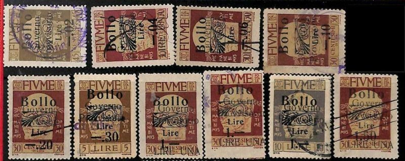 94711a  - ITALY Fiume -  STAMPS - Lot of 10 ORDINARY stamps with REVENUE ovrpt