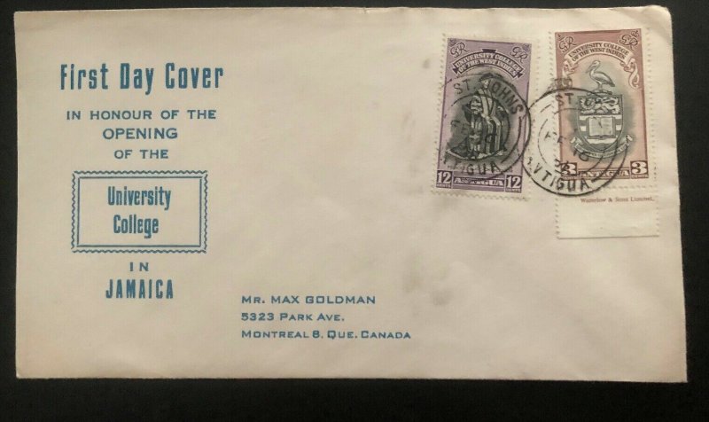 1951 St Johns Antigua First Day Cover University College West Indies To Canada