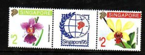 Singapore-Sc#597a,b- id6-unused NH set+sheet-Flowers-Orchids-1991-