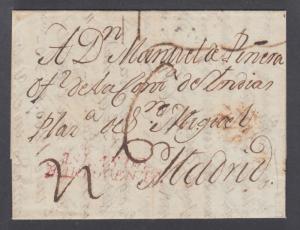 Cuba 1803 SFL to Madrid, red Type 4 ISLAS DE / BARLOVENTO postmark, m/s 6 re due