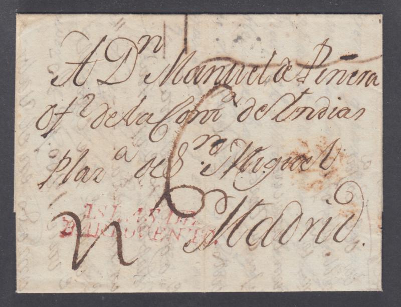 Cuba 1803 SFL to Madrid, red Type 4 ISLAS DE / BARLOVENTO postmark, m/s 6 re due