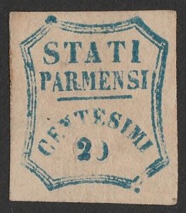 ITALY - Parma 1859 Provisional Govt 20c blue. Sass 15 cat €2200. Rare genuine.