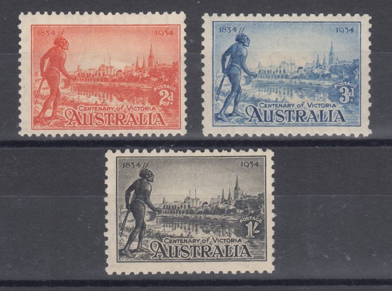 Australia Sc 142-144 MLH. 1934 Centenary of Victoria, complete set, F-VF