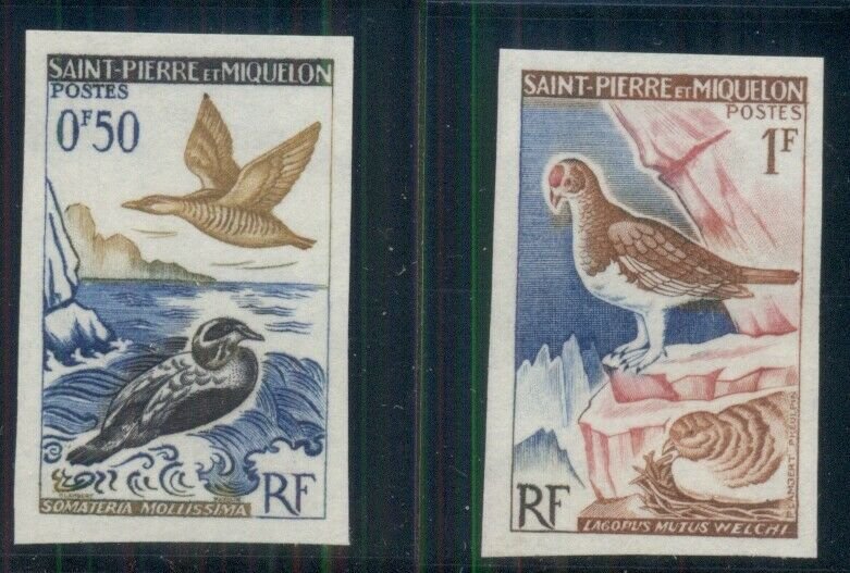 ST. PIERRE & MIQUELON 362-3 BIRDS, SCARCE IMPERF OG, LH 