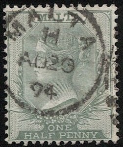 MALTA 1885  1/2d  QV Used, Sc 8,  f-VF, MALTA / H postmark/ cancel