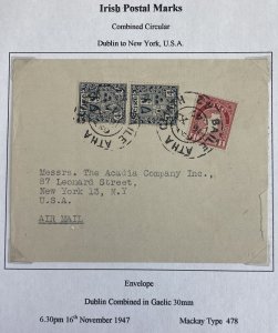 1947 Dublin Ireland Cover to The Arcadia Company New York Usa