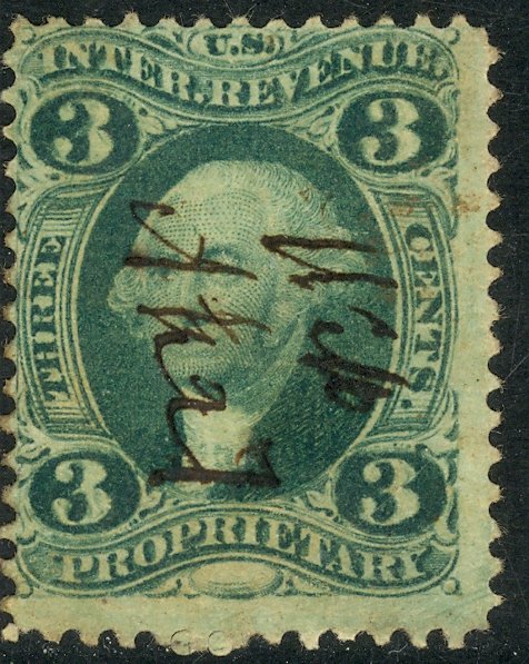 USA 1862-71 3c George Washington PROPRIETARY Revenue Sc R18c Used