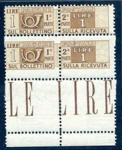 Postal parcels Lire 1 jump variety of the perforator