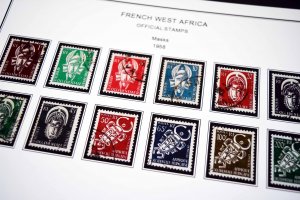 COLOR PRINTED FRENCH WEST AFRICA 1943-1959 STAMP ALBUM PAGES (15 illustr. pages)