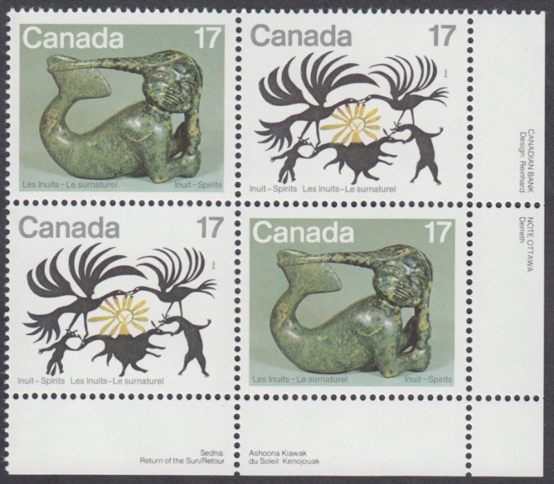 Canada - #867a Inuit - Spirits  Plate Block -MNH