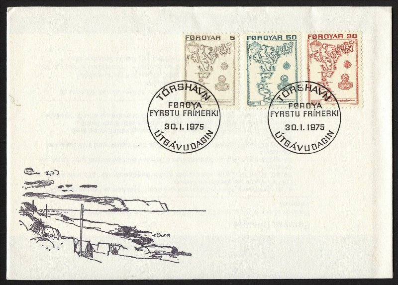 wc065 wc066 Faroe Islands 1975 Maps set of 7 on 2 FDC first day covers