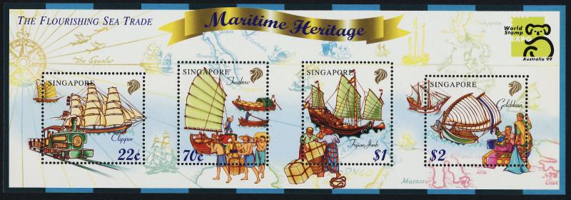 Singapore 891-4a MNH Sailing Ships, Map, Train