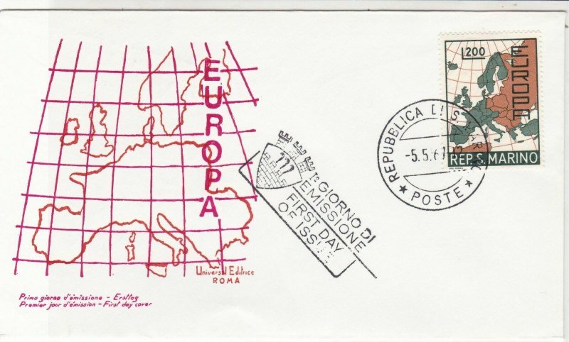 Europa San Marino 1961 San Marino Cancel Map Picture FDC Stamp Cover Ref 25943