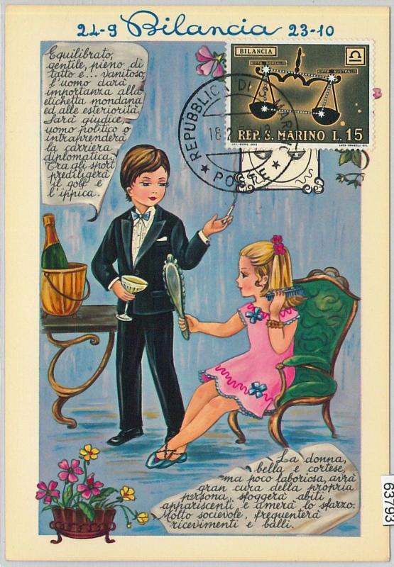 63793 -  SAN MARINO - POSTAL HISTORY: MAXIMUM CARD 1970  Horoscope ZODIAC Libra