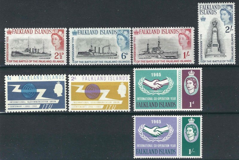 Falkland Is SG 215-22 3 Sets MNH VF 1964-65 SGCV £14.5