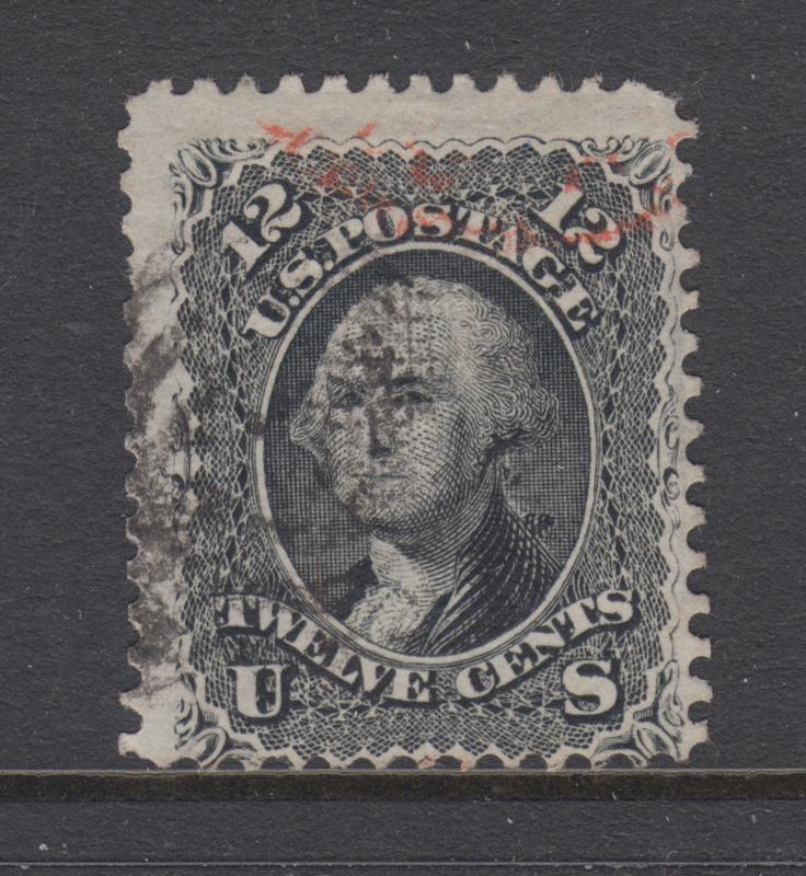 US Sc 97 used 1867 12c black Washington F Grill, black & red cancels, sound