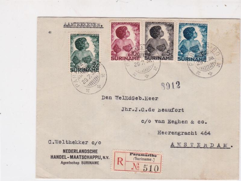 Suriname 1938 Paramaribo Registered Stamps Cover  ref 22348