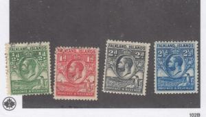 FALKLAND ISLANDS # 54-57 KGV ISSUES 2 MINT 2 LIGHT USED CAT VALUE $12.65